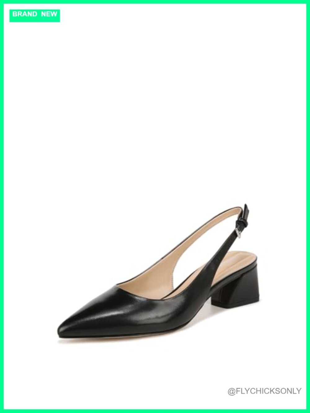 Franco Sarto Slingback Pump 2.25" Block Heel Buckle Closure Pointed Toe